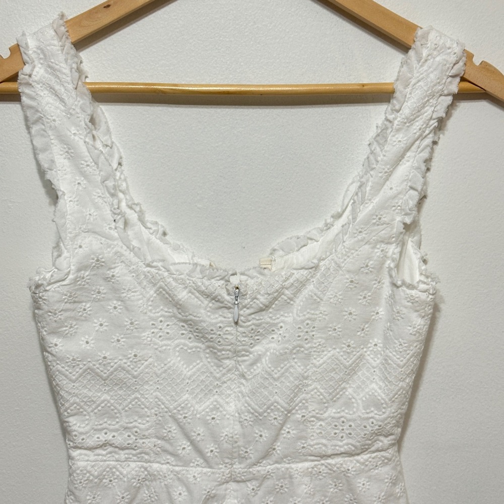 For Love & Lemons Charlotte Eyelet Lace Up Mini‎ Dress Womens XS White Milkmaid - Picture 12 of 13